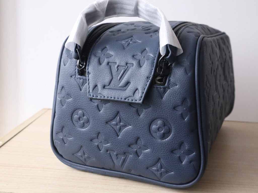 LV Dopp Kit Toiletry Bag Navy Blue Monogram Calfskin & Cowhide247596