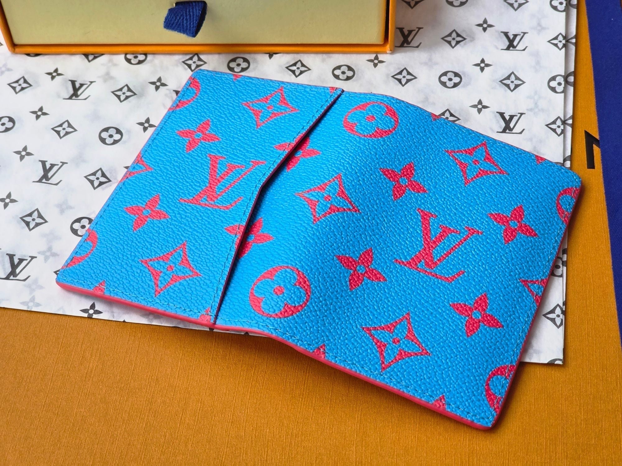 LV M14767 Pocket Organizer Blue Red Monogram Glow Canvas & Cowhide