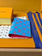 LV M14770 Passport Cover Blue Red Monogram Glow Canvas & Cowhide