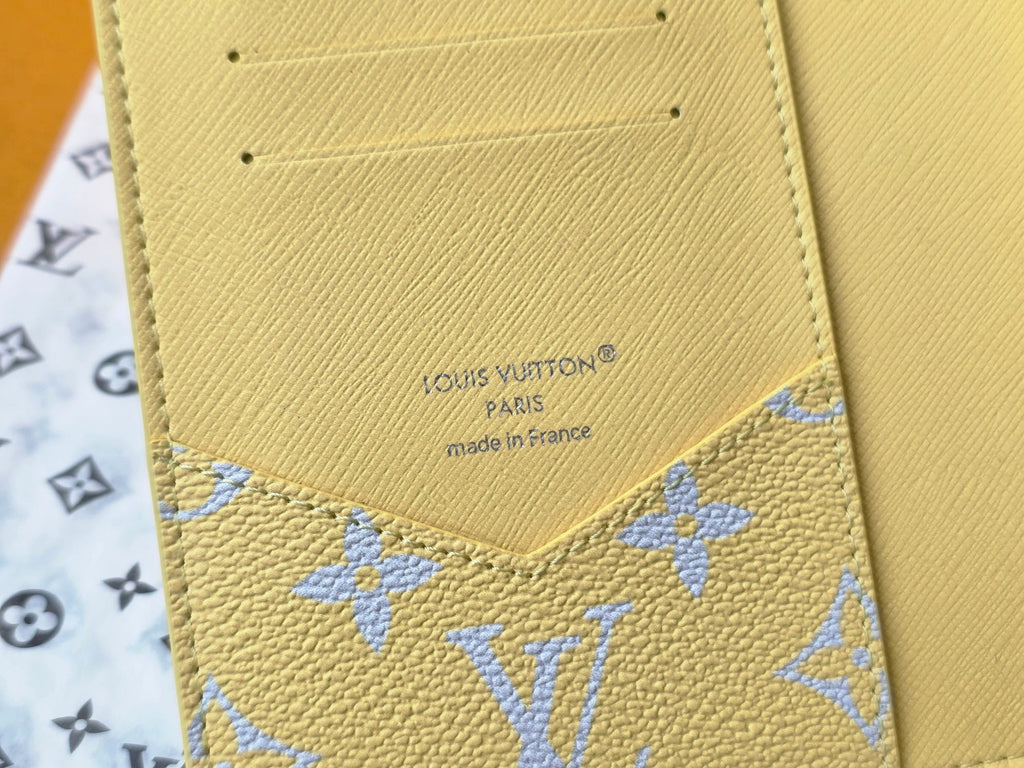 LV M14770 Passport Cover Gray Yellow Monogram Glow Canvas & Cowhide