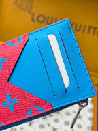 LV M14762 Coin Card Holder Blue Red Monogram Glow Canvas & Cowhide