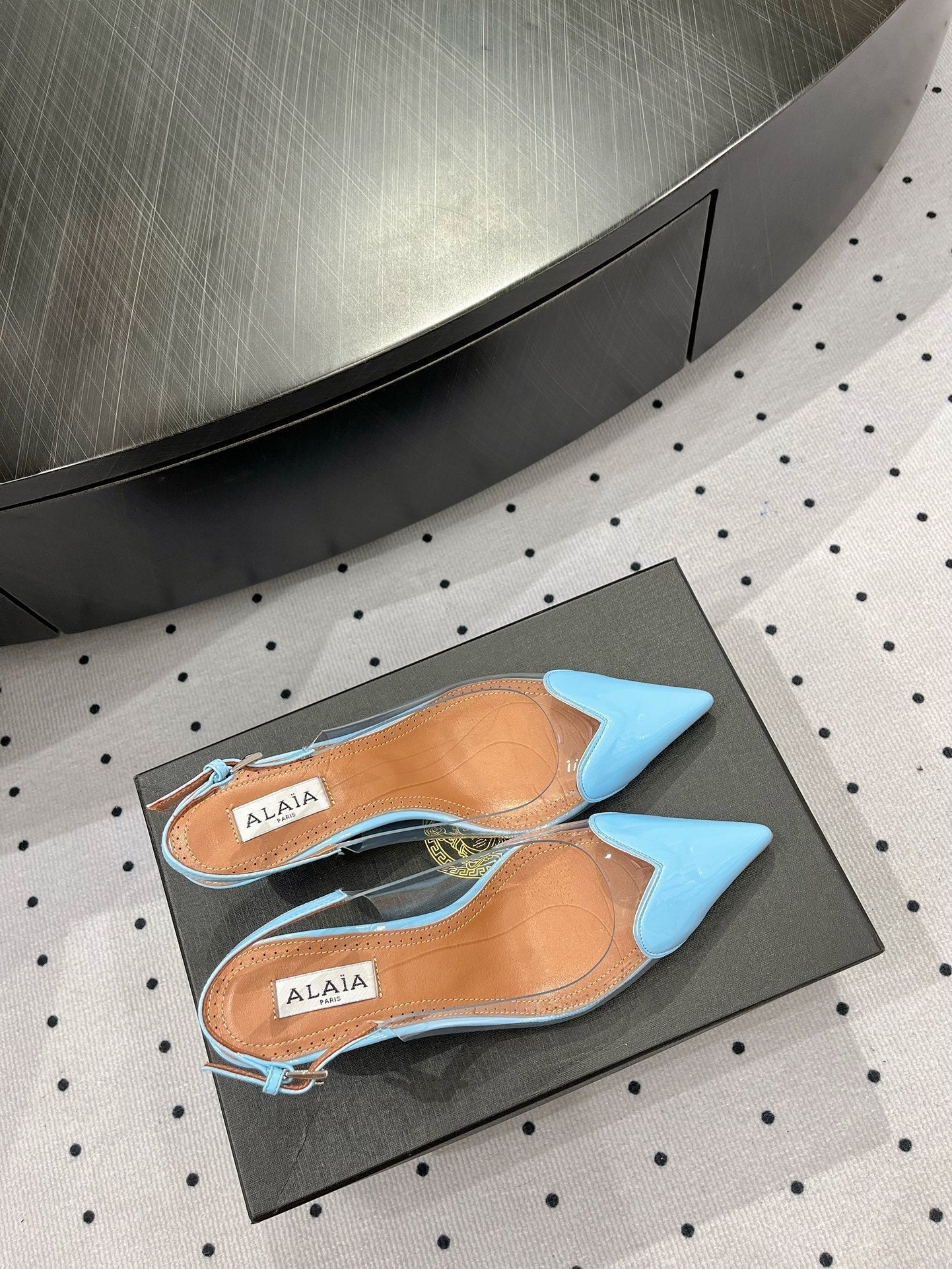 Alaila Le Cœur Slingbacks 60mm In Could Blue Glossy Lambskin  954835