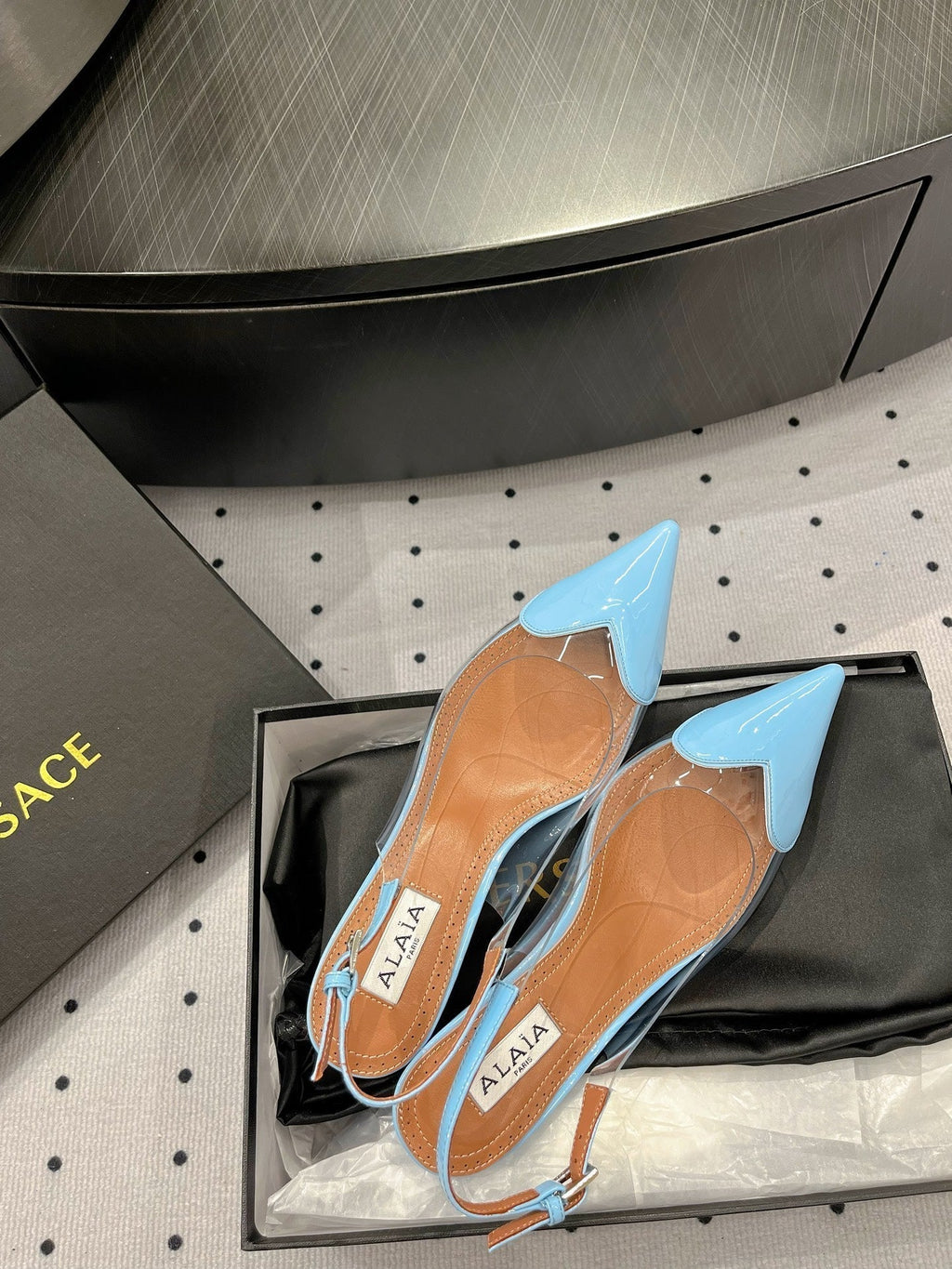 Alaila Le Cœur Slingbacks 60mm In Could Blue Glossy Lambskin  954835