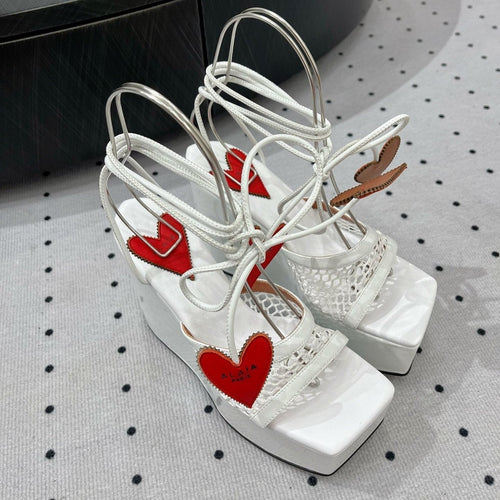 Alaila High Sandal 115mm In White Mesh Fabric 954862