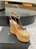 Alaila Wedge Sandals 115mm In Beige Glossy Lambskin 954881