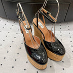 Alaila Wedge Sandals 115mm In Black Glossy Lambskin 954887