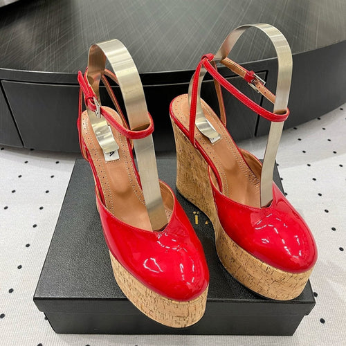 Alaila Wedge Sandals 115mm In Red Glossy Lambskin 954891
