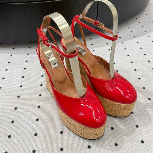 Alaila Wedge Sandals 115mm In Red Glossy Lambskin 954891