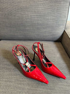 HIGH SANDAL ATTACHED GEM IN RED GLOSSY CALFSKIN