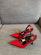 HIGH SANDAL ATTACHED GEM IN RED GLOSSY CALFSKIN