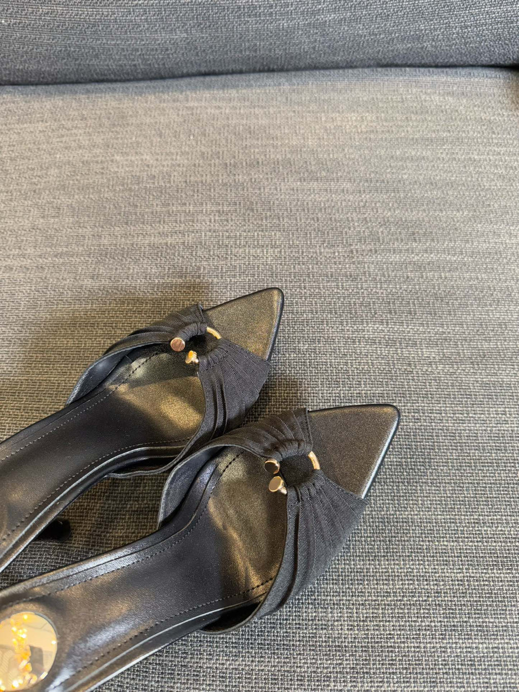 LOLA HIGH MULES IN BLACK SMOOTH LAMBSKIN AND DRAPED JERSEY