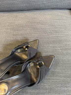 LOLA HIGH MULES IN BLACK SMOOTH LAMBSKIN AND DRAPED JERSEY