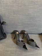 LOLA HIGH MULES IN BLACK SMOOTH LAMBSKIN AND DRAPED JERSEY
