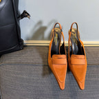 POINTED-TOE SLINGBACK PUMPS IN TANGELO ORANGE SILK