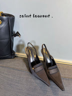 POINTED-TOE SLINGBACK PUMPS IN BLACK SILK