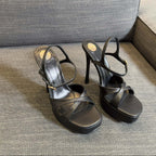 DEBBIE PLATFORM SANDALS IN BLACK SMOOTH LAMBSKIN