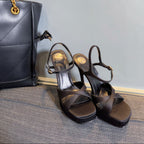 DEBBIE PLATFORM SANDALS IN BLACK SATIN