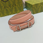 GG 3.0 Horsebit-Detailed Belt Pink Sliver Smooth Leather 200193