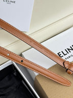 MINI TRIOMPHE BELT 13 MM BRONZE BROWN LEATHER SILVER HARDWARE