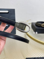 YSL 1.5 Sliver Oval Buckle Belt Olive Green Leather 200478
