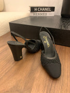 CC 25 Sandal Heel 85mm Black Fabric Grosgrain