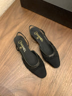 CC 25 Slingback Flat Black Fabric Grosgrain