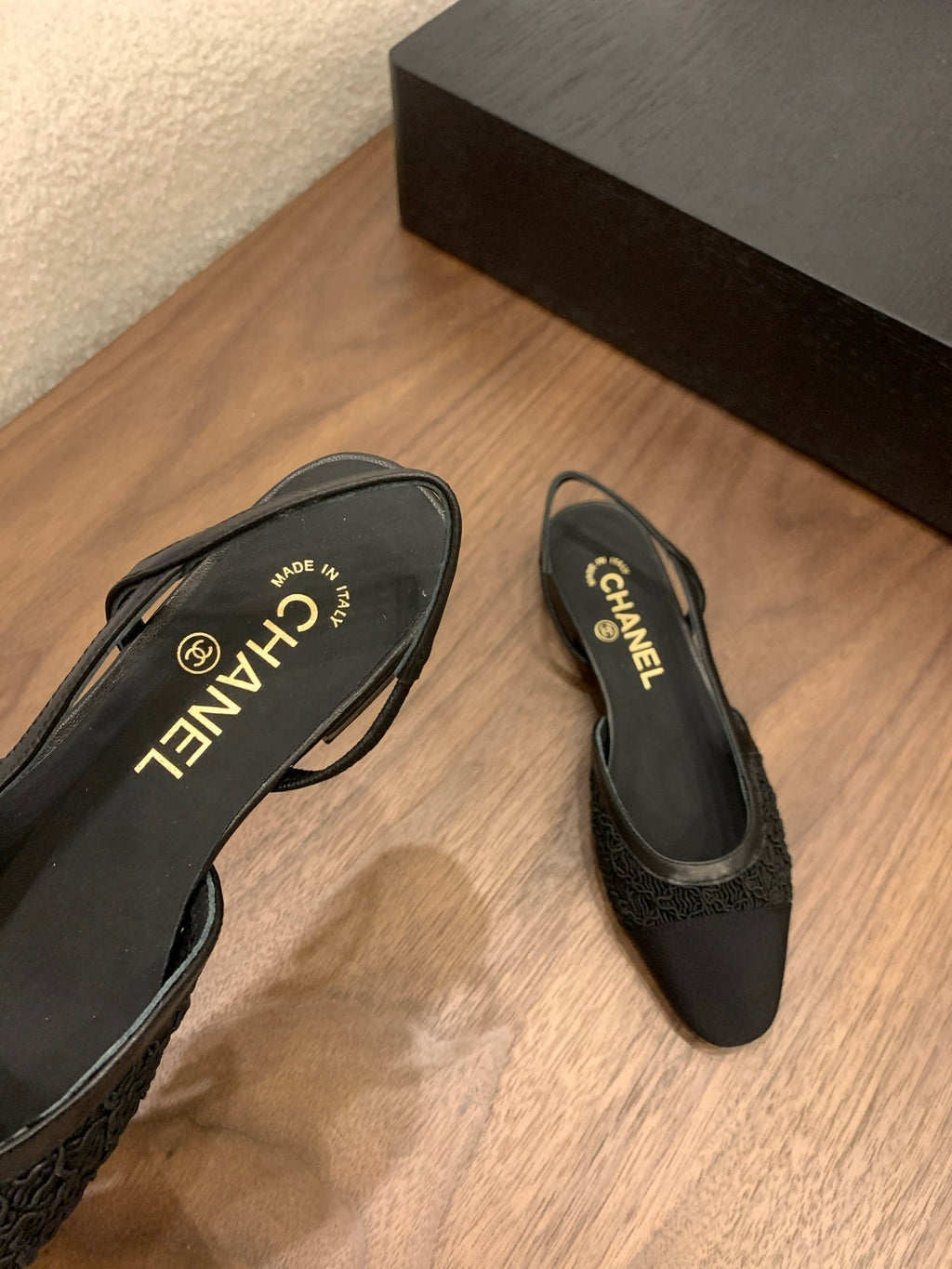 CC 25 Slingback Flat Black Fabric Grosgrain