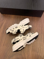 CC Toe Sandals White Mix Camellia Pattern Leather 299536