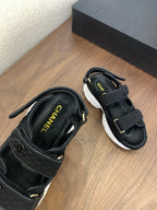 CC Toe Sandals Black Canvas Mix Leather 299541