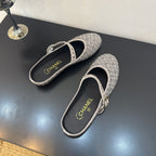CC 25 Ballet Flats Mules Grey Calfskin 331657