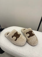 CL Elena Mule in Shearling 10mm Beige Brown Wool 435859