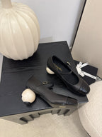 Chanel Mary Jane Pumps with Pearl Heels Black White Leather