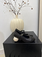Chanel Mary Jane Pumps with Pearl Heels Black White Leather