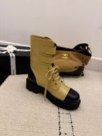 CC 2025 Lace-up Combat Boot Beige Black Leather 548116