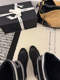 CC 2025 Chunky Heel Sock Boot Black Leather Knit 548117