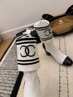 CC 2025 Chunky Heel Sock Boot White Leather Knit 548118