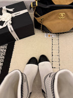 CC 2025 Chunky Heel Sock Boot White Leather Knit 548118
