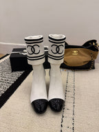 CC 2025 Chunky Heel Sock Boot White Leather Knit 548118