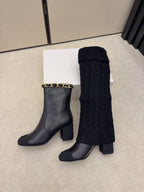 CC 26 Boot With Sock Detail Black Wool Leather 588842