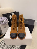 CC 26 Quilted Lace-up Boot Brown Black Suede Calfskin 588817
