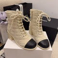 CC 26 Quilted Lace-up Boot Cream Black Suede Calfskin