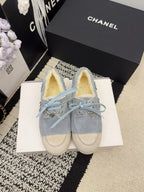 CC 26 Shearling Loafer Blue White Suede Wool 588711
