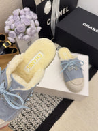 CC 26 Shearling Slip-on Loafer Blue White Suede Wool 588716
