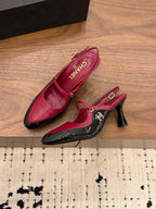 CC 26FW Slingback 7.5cm Black Burgundy Lambskin Patent Leather 676113