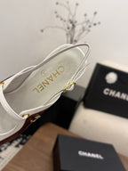 CC 26FW Slingback 7.5cm Chocolate White Lambskin Patent Leather 676117