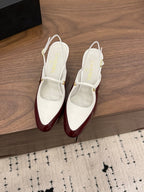 CC 26FW Slingback 7.5cm Chocolate White Lambskin Patent Leather 676117