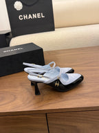 CC 26FW Slingback 7.5cm Grey Black Suede Patent Leather 676121