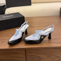 CC 26FW Slingback 7.5cm Grey Black Suede Patent Leather 676121