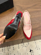 CC 26FW Slingback 7.5cm Pink Red Suede Patent Leather 676122