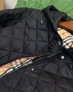 Burberry 25 Quilted  Hooded Long Coat Black Polyester Cotton